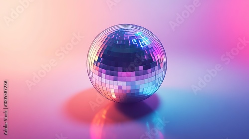 A stunning disco ball reflecting a dazzling array of colors against a pure white background, showcasing a photorealistic style enhanced by dramatic studio lighting.