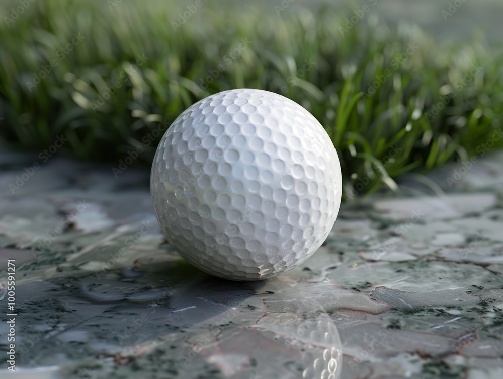 Golf Ball on Green Grass and Marble Surface Golf Ball on Green Grass and Marble Surface
