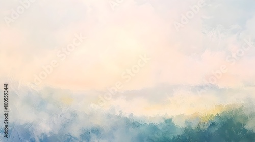 Pastel tinted abstract backdrop with soft wispy brushstrokes and a serene ethereal countryside landscape scene Delicate textures dynamic compositions