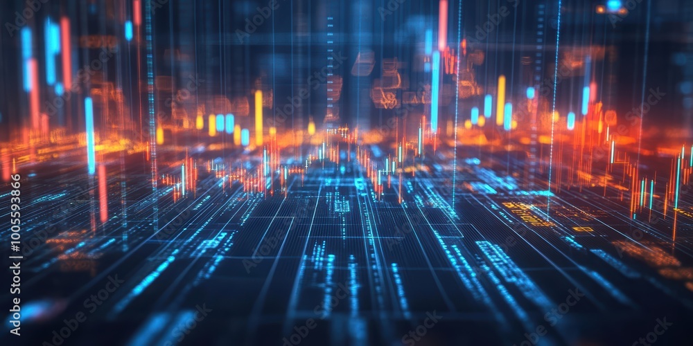 custom made wallpaper toronto digitalModern Digital Abstract 3D Background with Glowing Graphs and Financial Indicators Symbolizing Stock Market Analysis and Fintech Innovation