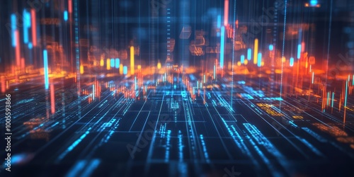 Wallpaper Mural Modern Digital Abstract 3D Background with Glowing Graphs and Financial Indicators Symbolizing Stock Market Analysis and Fintech Innovation Torontodigital.ca