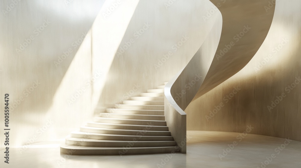 Naklejka premium Elegant spiral staircase with soft lighting, architectural design concept