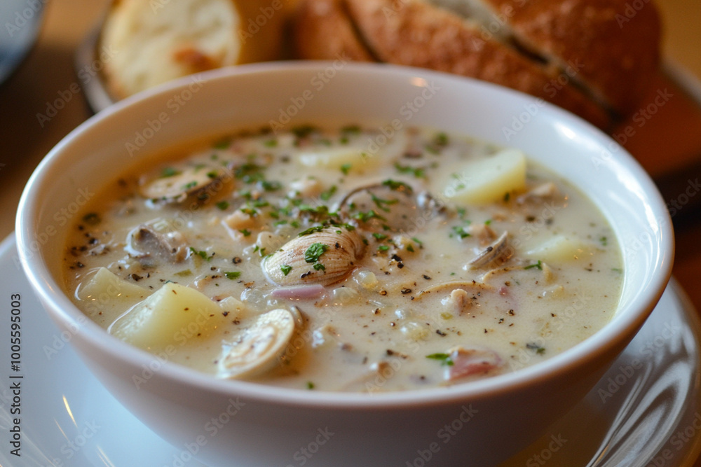 Clam chowder is a rich and creamy soup made with clams Clam chowder is a rich and creamy soup made with clams