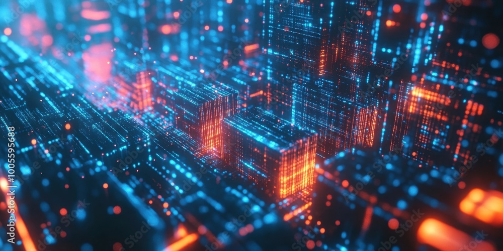 abstract technology background with glowing lines and dots