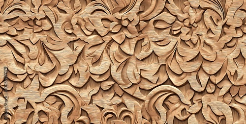 Fototapeta Naklejka Na Ścianę i Meble -  3d seamless pattern with carved wooden flowers