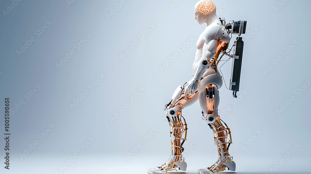 human silhouette with AI powered exoskeleton showcases advanced ...