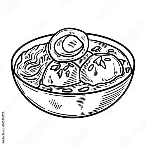 Indonesia Street Food Illustration Colorless - Bakso