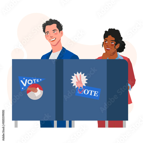 ballot box woman man election day flat illustration