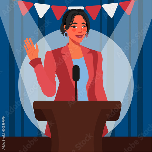presidential election woman candidate speech campaign flat illustration