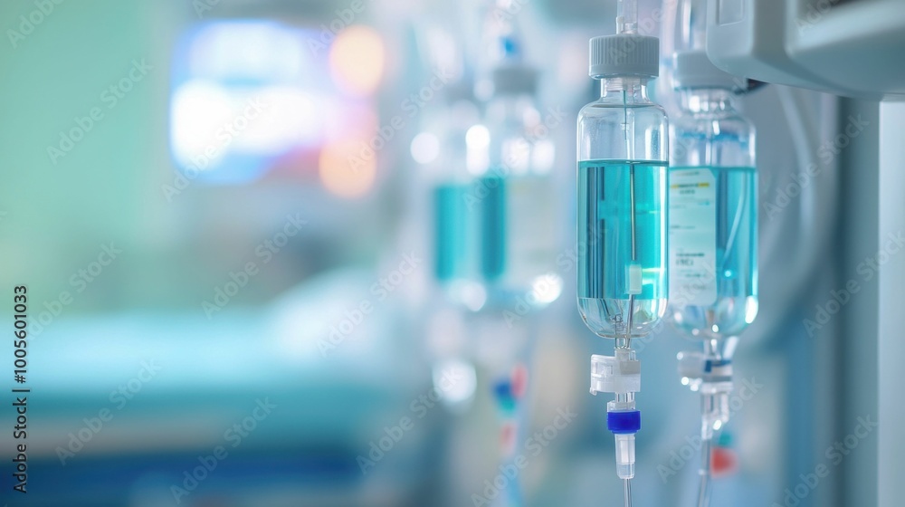 Intravenous Fluids Drip in a Hospital with Nurse in Background. Generative ai Intravenous Fluids Drip in a Hospital with Nurse in Background. Generative ai