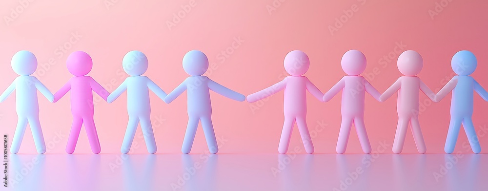 3D silhouette people connection unity concept Colorful figurines holding hands together 3D silhouette people connection unity concept Colorful figurines holding hands together