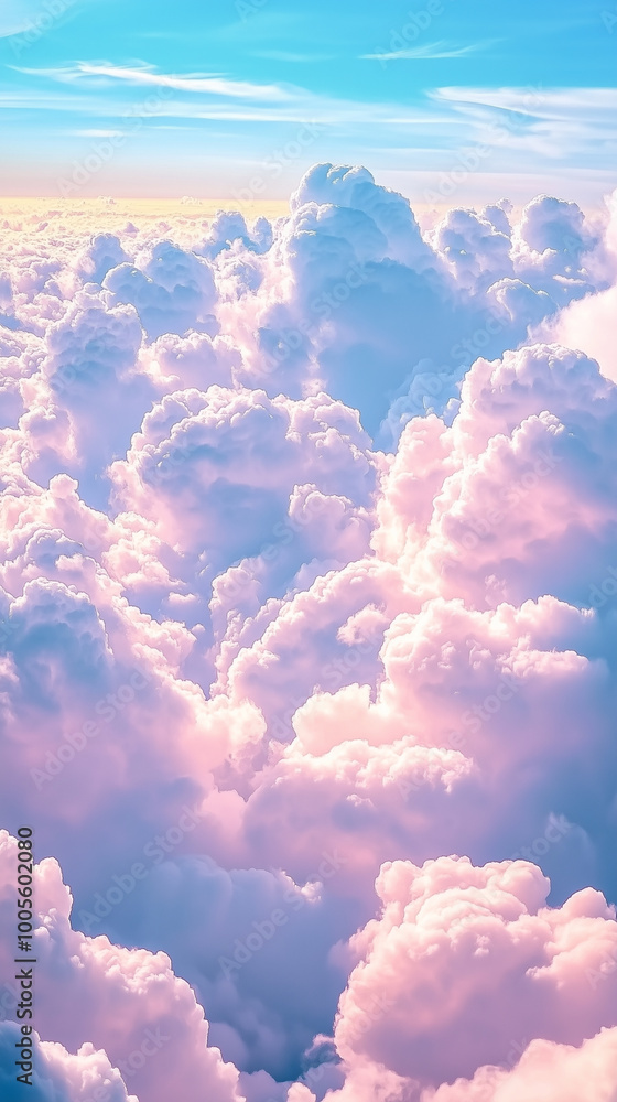 A vertical background of fluffy pastel-colored clouds gently floating in a clear sky, with soft pinks, blues, and purples A vertical background of fluffy pastel-colored clouds gently floating in a clear sky, with soft pinks, blues, and purples