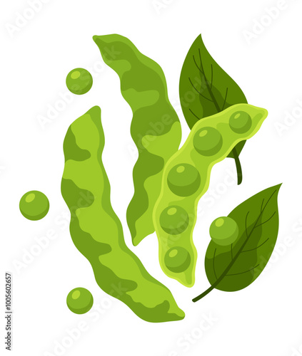 Cereals or grain plant icon. Isolated agriculture, green pea pods, farm crop harvest. Ripe agricultural plant vector illustration