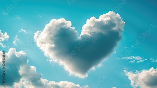 A beautiful heart-shaped cloud against a bright blue sky, symbolizing love and positivity in nature.