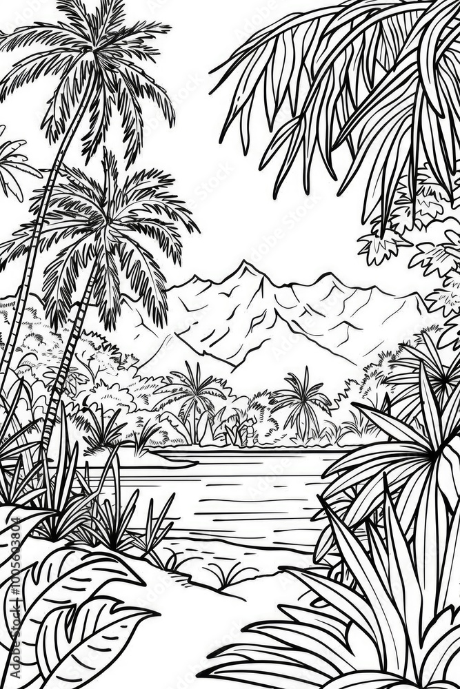 Coloring book illustration of Natural Scenes Coloring book illustration of Natural Scenes