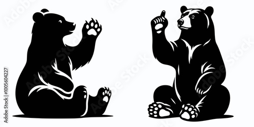 Two stylized bear silhouettes, one raising a paw, the other giving a thumbs-up, portray playful and friendly expressions.