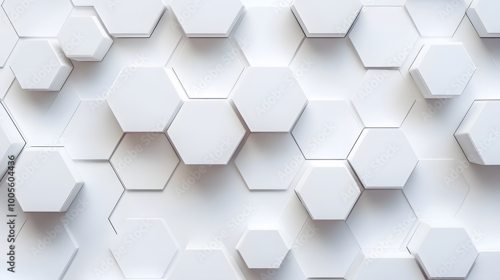 Naklejka premium Abstract 3D White Hexagon Pattern with Depth and Shadows