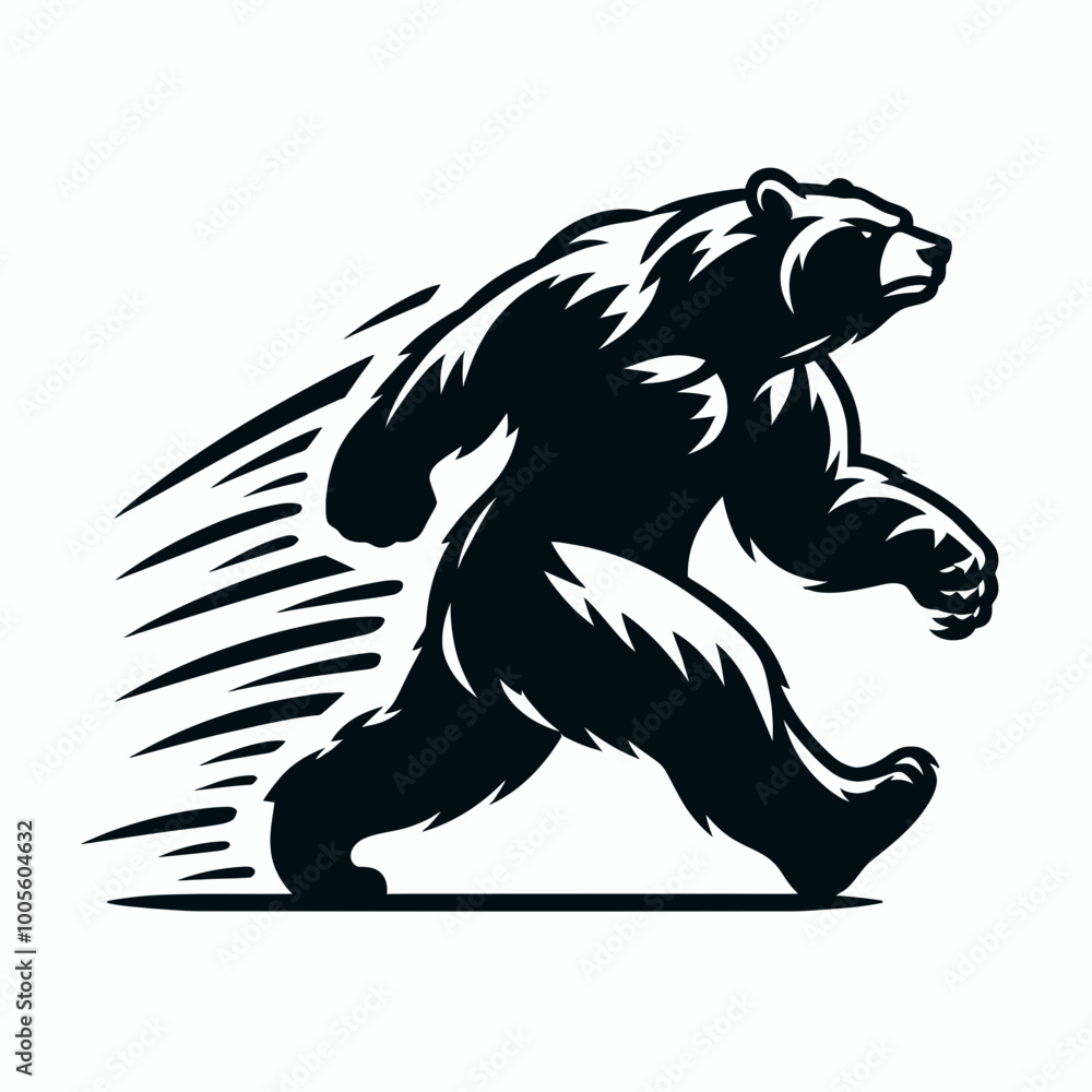 A dynamic black silhouette of a running bear, showcasing strength and agility in an artistic style. A dynamic black silhouette of a running bear, showcasing strength and agility in an artistic style.