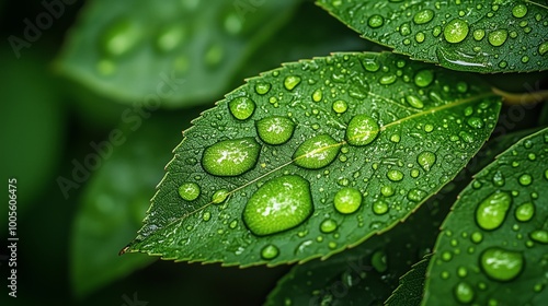 Single Raindrop on Leaf in Minimalist Style