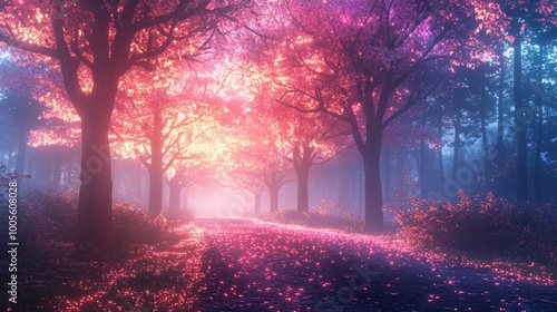 Dreamlike Forest with Glowing Trees and Soft Light