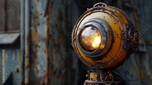 Steampunk Rusty Metal Lamp - Futuristic Industrial Design