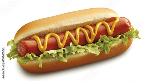 A hot dog with lettuce, tomatoes, and mustard served on a bun.generative ai