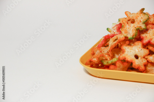 Kerupuk seblak kering Bandung, Traditional Spicy Cracker with star shape from West Java, Indonesia Background photo