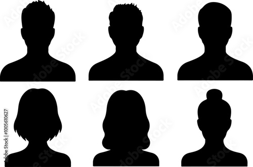 Icon set of anonymous male female person silhouette avatar. ıcons, flat vector illustrations. Isolated on white, transparent background