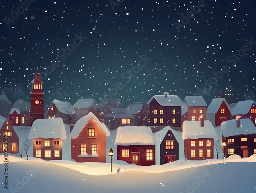 Charming Christmas village nestled in a winter wonderland with snowy rooftops and twinkling lights creating a warm and festive atmosphere