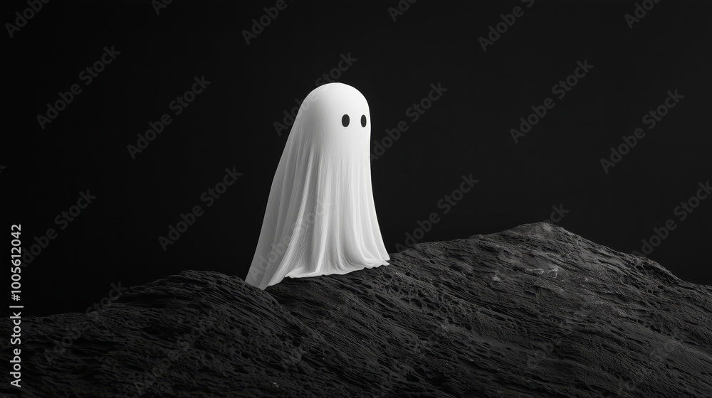 White Ghost Shape Floating on Black Background White Ghost Shape Floating on Black Background