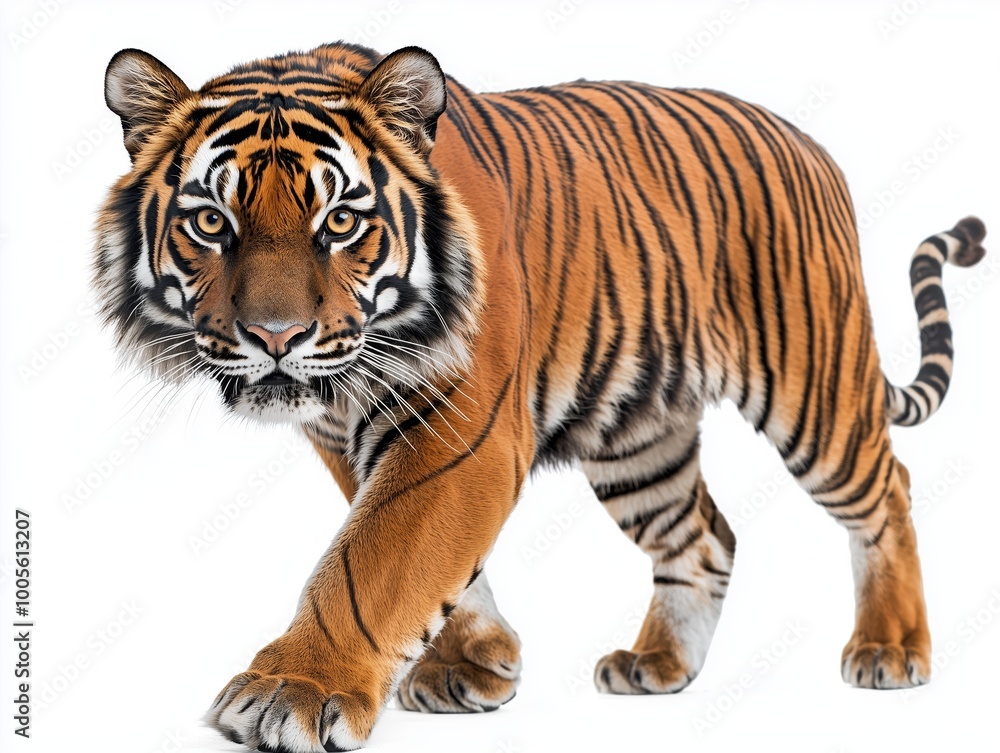 Naklejka premium Fierce Tiger Prowling with Vibrant Stripes