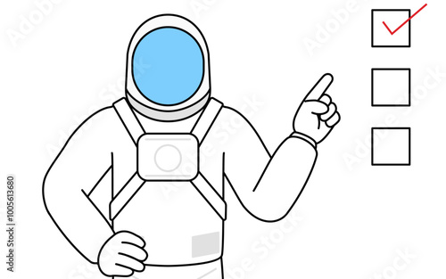 チェックリストを指さす宇宙飛行士