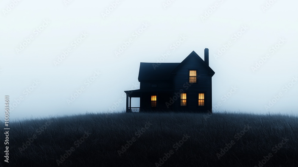 Minimalist Silhouette of a Haunted House at Dusk