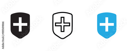 Protection of immunity graphic icon. Shield immune system concept. Protection health sign with white background.