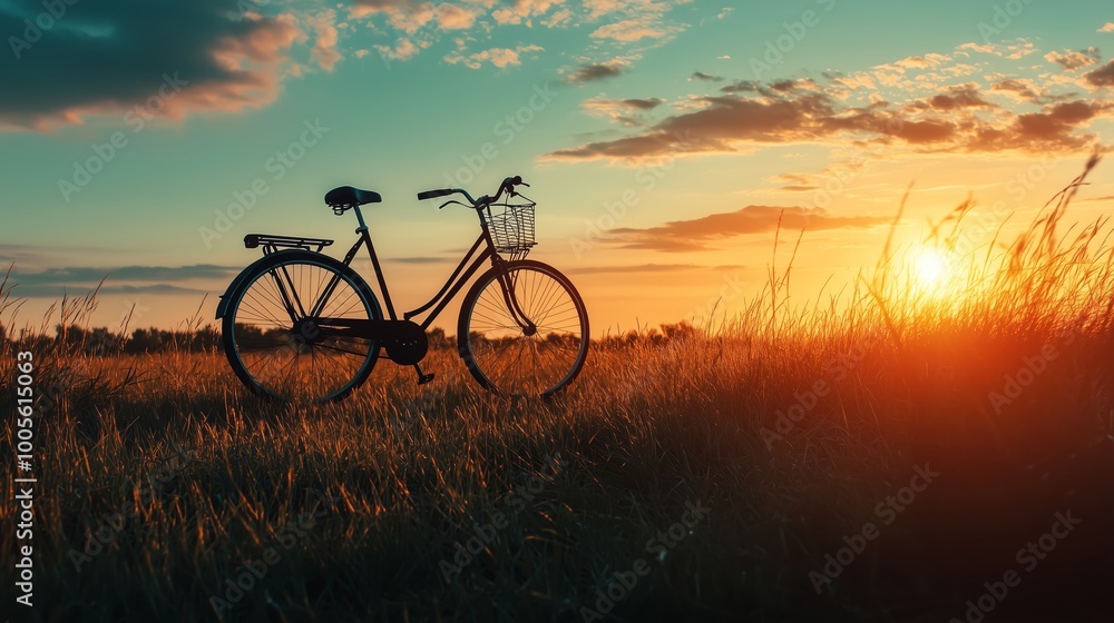 Fototapeta premium Minimalist Bicycle Silhouette at Sunset