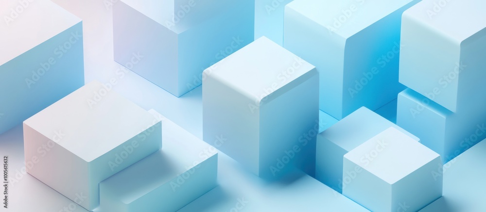 Abstract 3D Composition of Pastel Blue Cubes Abstract 3D Composition of Pastel Blue Cubes