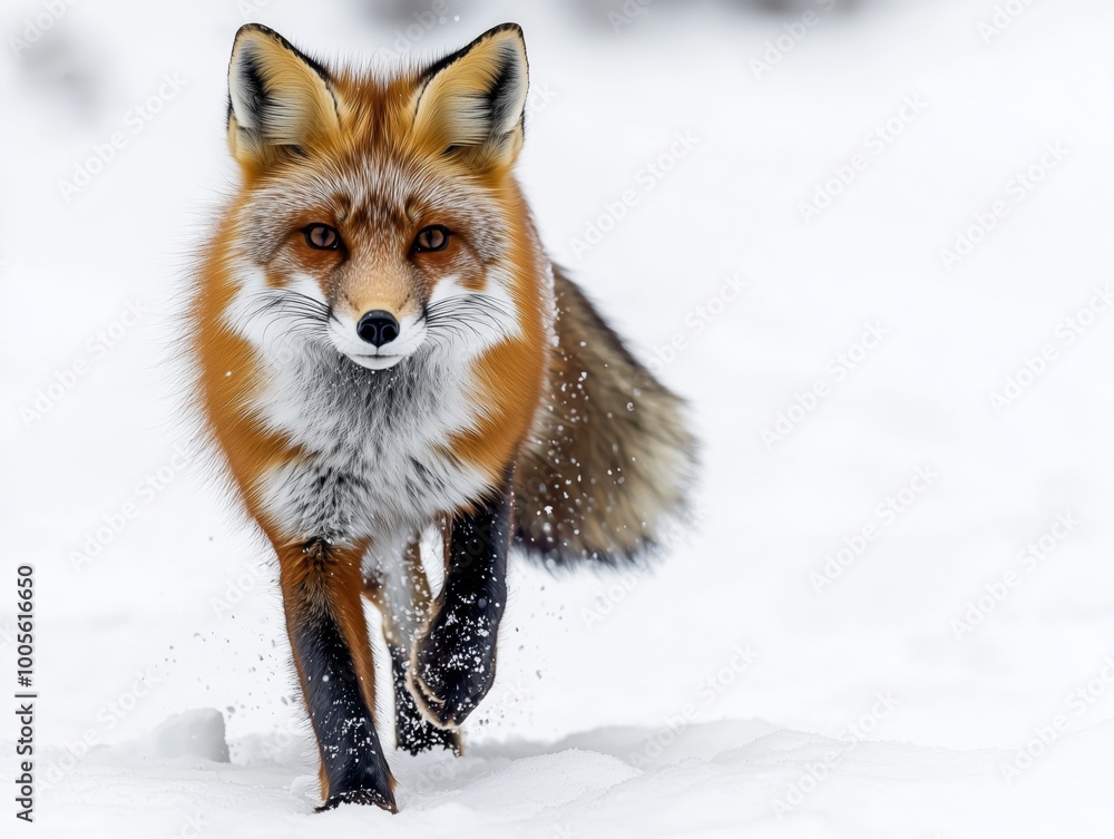 Obraz premium Red Fox Trotting Through Snowy Landscape