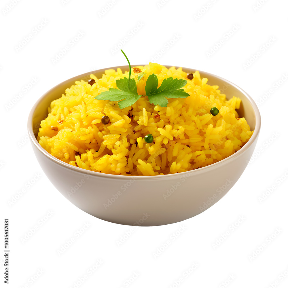 Pulihora rice dish on bowl isolated on transparent background Pulihora rice dish on bowl isolated on transparent background