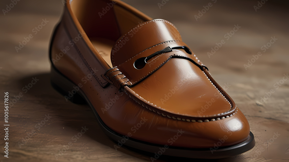 close-up of a pair of loafers, showcasing the texture of the leather, stitching, and subtle design elements close-up of a pair of loafers, showcasing the texture of the leather, stitching, and subtle design elements