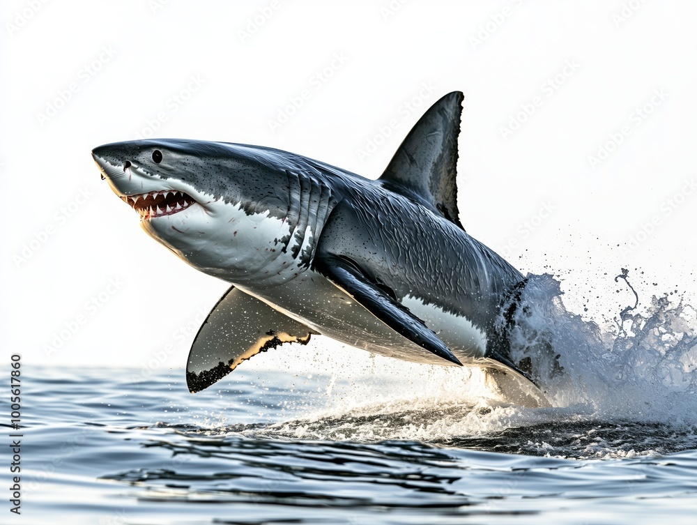 Fototapeta premium Great White Shark Breaching the Water in Full Body Splash