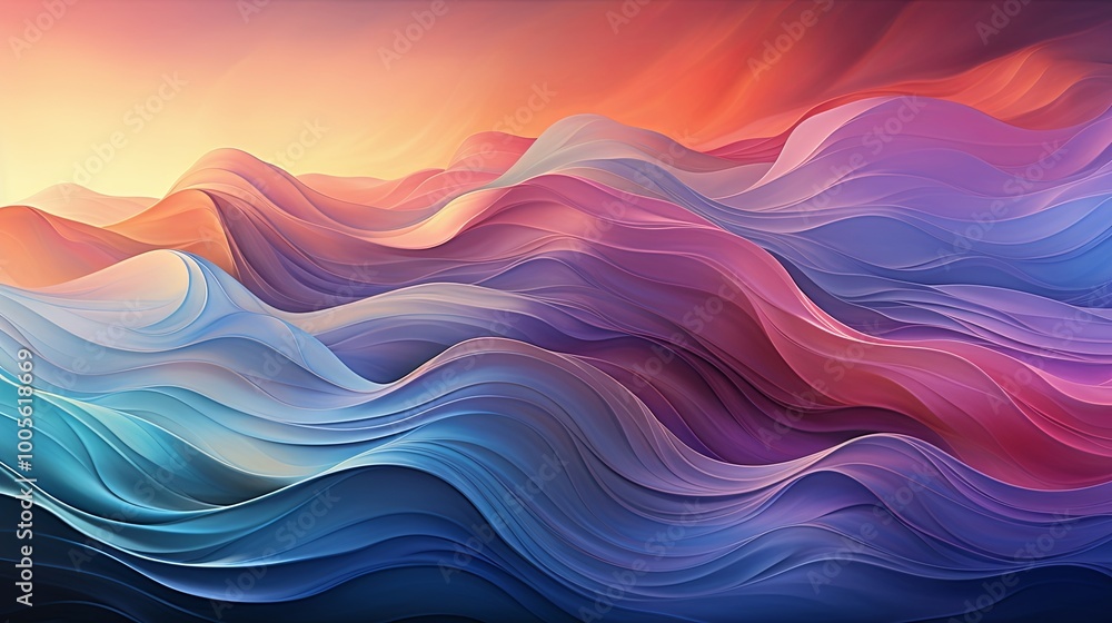A Symphony of Hues Abstract Waves in a Gradual Gradient of Blues, Purples, and Oranges A Symphony of Hues Abstract Waves in a Gradual Gradient of Blues, Purples, and Oranges