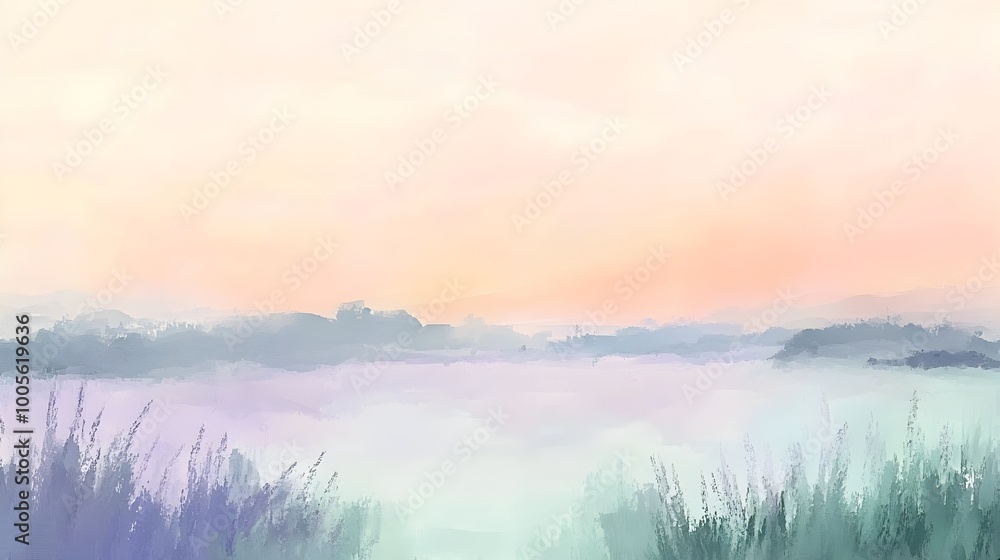 Fototapeta premium Serene Pastel Toned Abstract Landscape with Soft Hues of Lavender Mint and Peach Creating a Minimalist