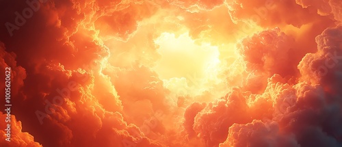 Stunning vertical image of orangecolored clouds with a middle parting revealing the sky, vibrant and dramatic cloudscape