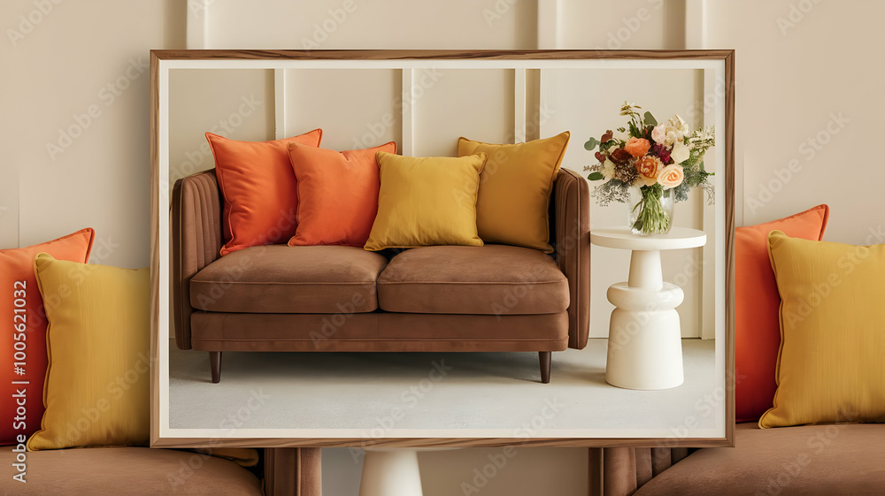 Fototapeta premium A mock-up poster frame with a stylish sofa setup