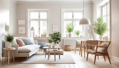 Stylish Summer Scandinavian Interior, Comfortable and Elegant Design Represents Modern Charm.