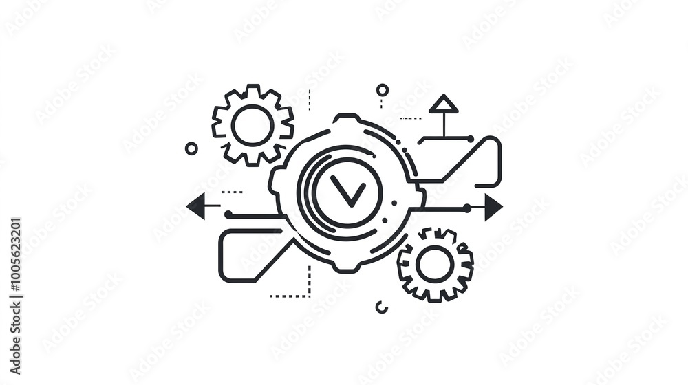 Fototapeta premium Modern Icon Representing Proven Methodologies with Elements Like Gears, Flowcharts, and Circular Arrows to Symbolize Processes and Reliability.
