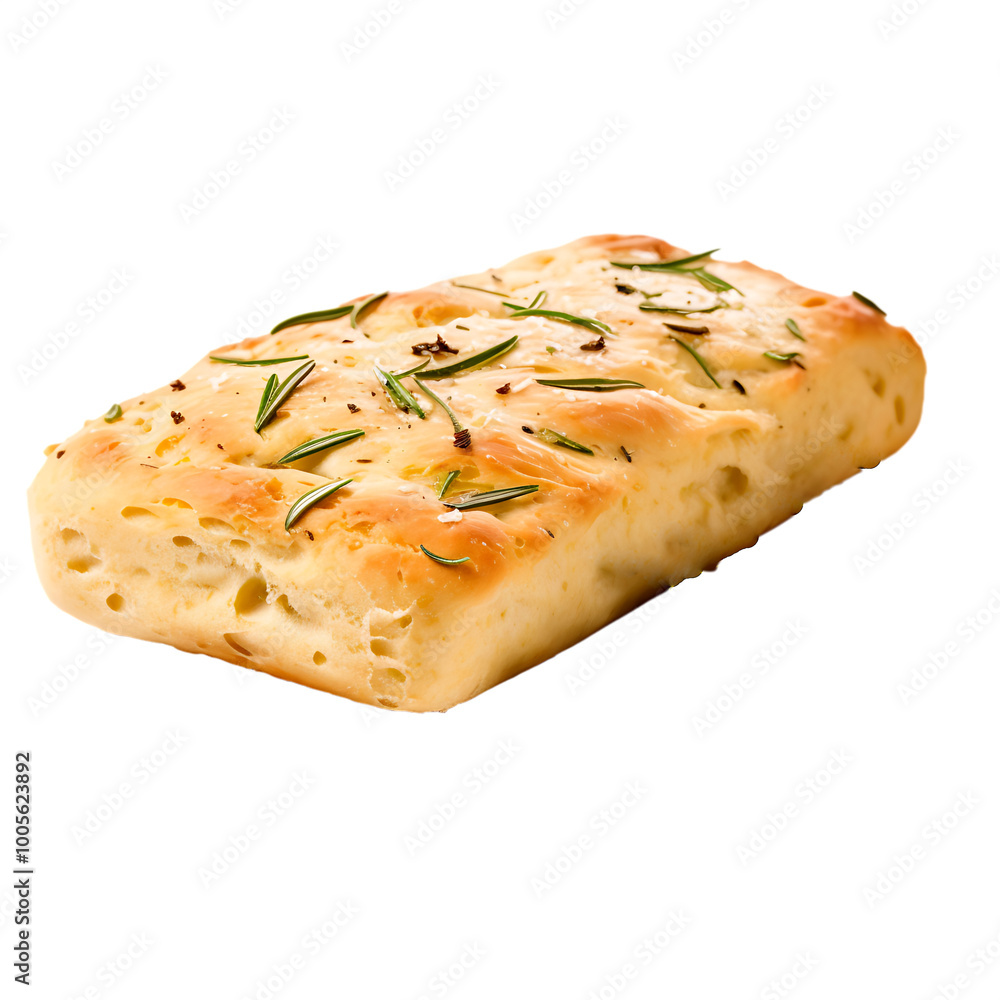 Rosemary and sea salt focaccia bread isolated on transparent Rosemary and sea salt focaccia bread isolated on transparent