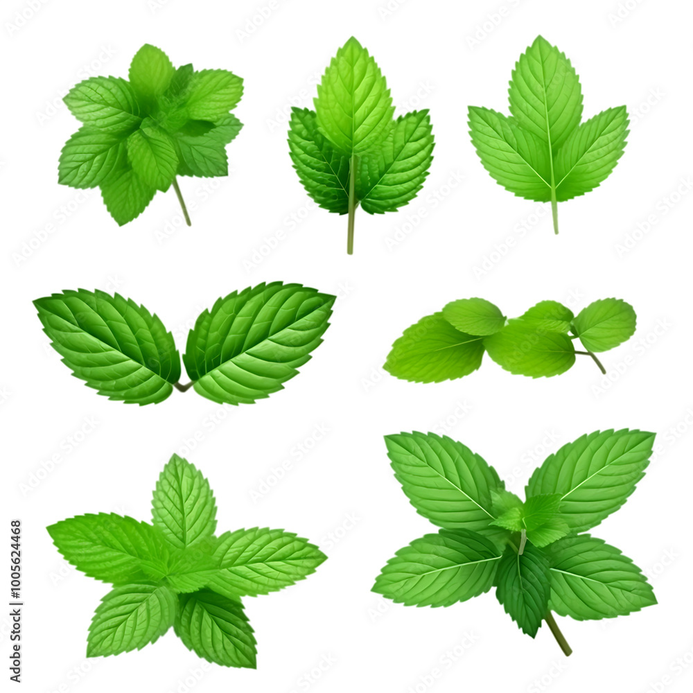 Set of mint leaves isolated on transparent background Set of mint leaves isolated on transparent background