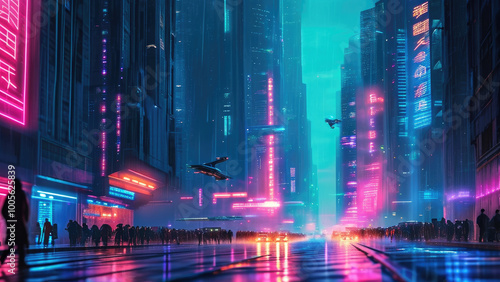 Futuristic Cyberpunk City at Night