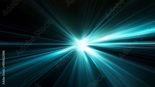 Abstract blue light streaks radiating from a bright white center against a black background.
